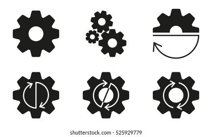 Gears, cogs or sprocket set. Gear wheels with arrows. Vector illustration.