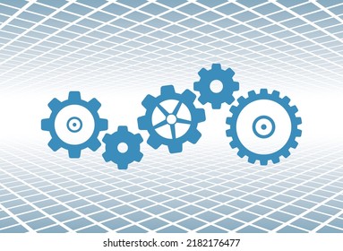 gears cogs teamwork mechanism design icon  on blue abstract background