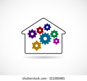 gears cogs wheel in house outline
