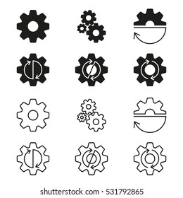 Gears, Cogs Wheels Or Sprocket Icon Set. Gear Wheels With Arrows. Vector Illustration.