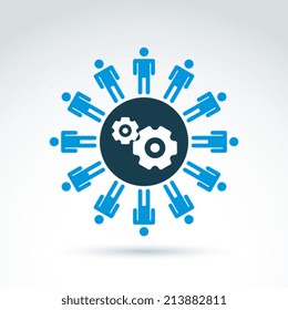 Gears and cogs working team system theme icon, vector conceptual stylish symbol for your design.