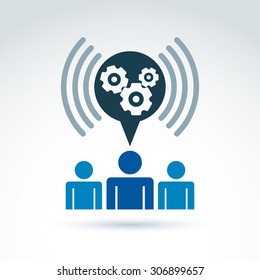 Gears and cogs working team system theme icon, dialogue and message, vector conceptual stylish symbol for your design.
