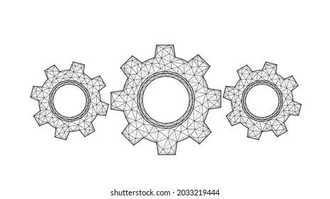 Gears, cogwheel or settings. Polygonal vector illustration of a mechanism.