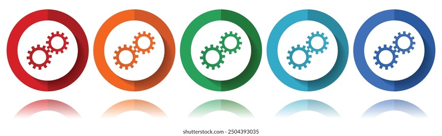 Gears, cogwheel vector icons, flat icon set for logo design, webdesign and mobile applications, colorful web button collection in eps 10