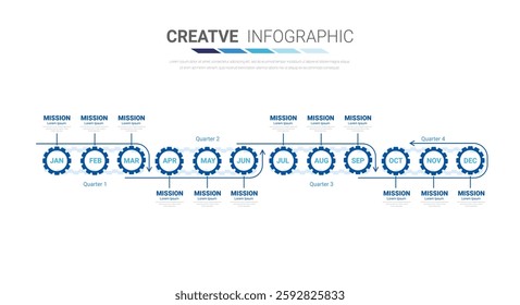 Gears cogwheels 12 steps for Infographic template, Engineering tech progress business presentation start-up vector concept, processes, parts, options. Vector illustration.