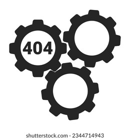 Gears cogwheels black white error 404 flash message. Failure malfunction. Configurations. Monochrome empty state ui design. Page not found popup cartoon image. Vector flat outline illustration concept