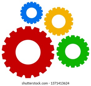 Gears, cogwheels flat vector symbol as manufacturing, mechanical, repair teamwork icon