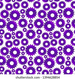Gears, cogwheels. Vector seamless pattern made of cogs. Purple, blue colors. Seamless tiling background. Abstract business concept. Ornament with gears and wheels for wrapping paper, banner, print.
