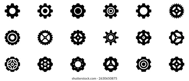Gears collection. Gear settings icons. Set of black gear wheels. Gear icon vector set. clockwork illustration sign collection. Mechanics symbol. EPS 10