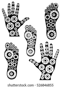 Gears collection - human hand and foot