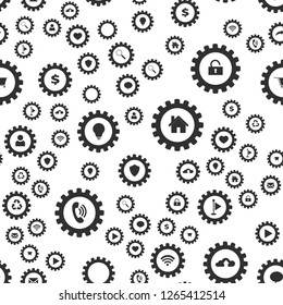 Gears and computer icons. Network technology concept. Seamless vector EPS 10 pattern