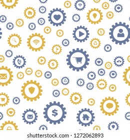 Gears and computer icons. Seamless vector EPS 10 pattern