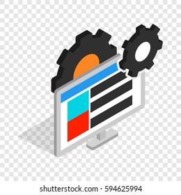 Gears and computer monitor isometric icon 3d on a transparent background vector illustration