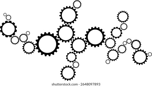 Gears connecting together in black template for background, banner, different size gears rotating like team, business