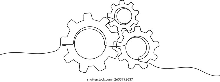 Gears Continuous Line Drawing - Interlocking Cogwheels Illustration vector illustrator