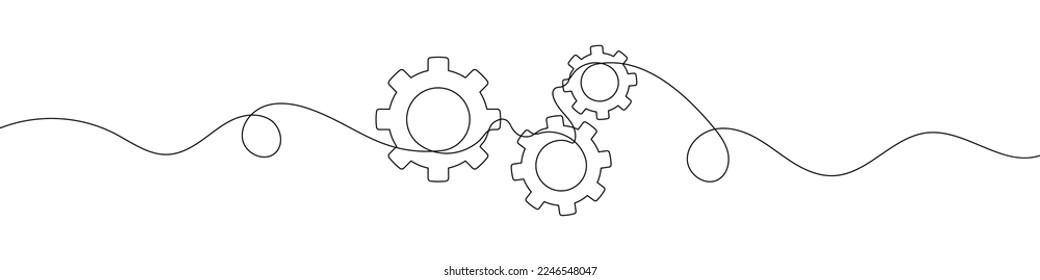 Gears in continuous line drawing style. Line art of a gear wheel symbol. Vector illustration. Abstract background