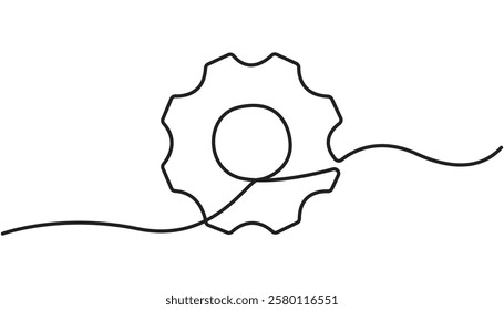 Gears in continuous line drawing style. Line art of a gear wheel symbol. Vector illustration
