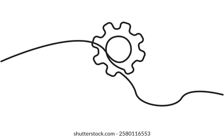 Gears in continuous line drawing style. Line art of a gear wheel symbol. Vector illustration