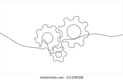 Gears Continuous One Line Drawing. Gears Contour Illustration for Business Concept. Modern Minimalist One Line Drawing. 