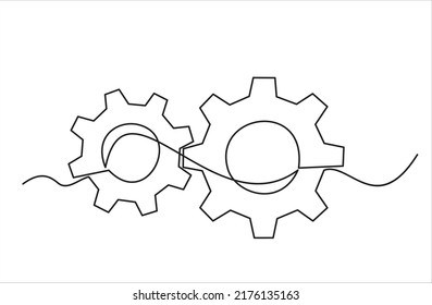 Gears Continuous One Line Drawing. Gears Contour Illustration for Business Concept. Modern Minimalist One Line Drawing. 