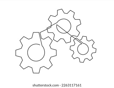 Zahnräder mit kontinuierlicher Einzeilenzeichnung. Gears Contour Illustration für Business Concept. Moderne Minimalistische 1-zeilige Zeichnung. 