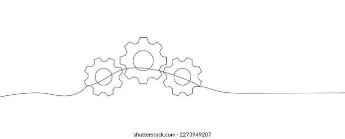 Gears Continuous One Line Drawing. Gears Contour Illustration for Business Concept. Modern Minimalist One Line Drawing. Vector EPS 10