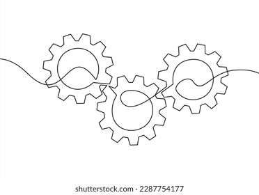 Gears Continuous One Line Drawing. Gears Contour Illustration for Business Concept. Modern Minimalist One Line Drawing.	
