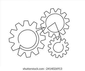 Gears Continuous One Line Drawing. Gears Contour Illustration for Business Concept. Modern Minimalist One Line Drawing. 