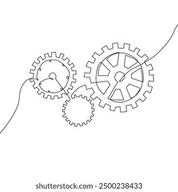 Zahnräder durchgehende einzeilige Zeichnung. Zahnradkonturendarstellung für Geschäftskonzept. Moderne minimalistische einzeilige Zeichnung. Vektor-EPS 10	