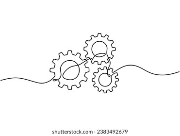 Gears continuous single line drawing. Vector illustration isolated. Minimalist design handdrawn.