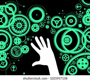Gears controlled by people. Business process concept. Importance of key business leader in the team. 
