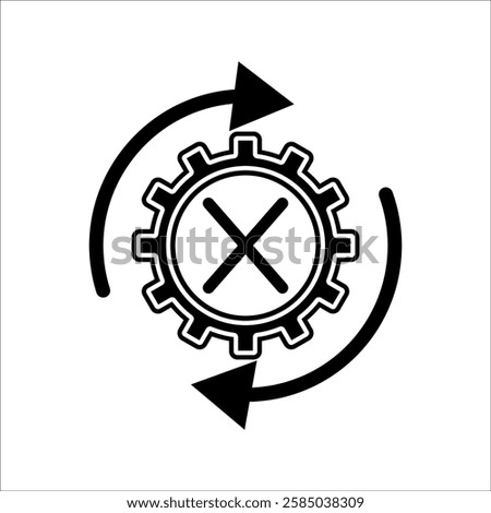 Gears with crossed lines icon. linear style sign for mobile concept and web design. Gear and X line vector icon. Error in setting, damage symbol, logo illustration. Vector graphics