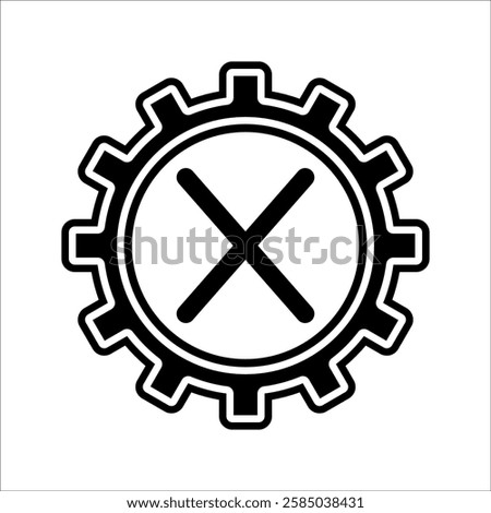 Gears with crossed lines icon. linear style sign for mobile concept and web design. Gear and X line vector icon. Error in setting, damage symbol, logo illustration. Vector graphics