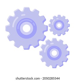 Engranajes que denotan el icono de estilo plano de la configuración, vector modificable 