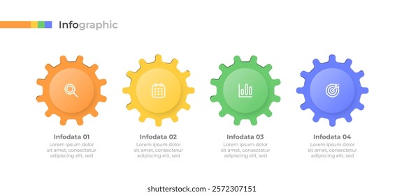 Gears design elements with marketing icons. Infographic illustration 4 steps or options data visualization process for business presentations.