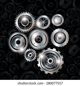 Gears design over black background, vector illustration