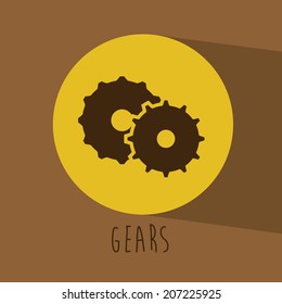Gears design over brown background, vector illustration