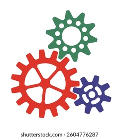 Gears of different colors on white background	
