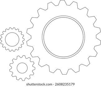 Gears of different sizes, industry, symbolism of set, harmony, teamwork only lines