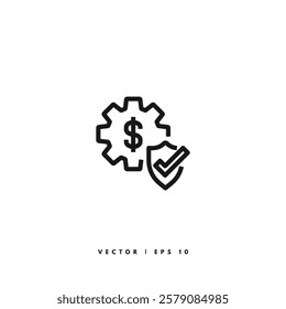 Gears Dollar Shield Icon. Editable Stroke