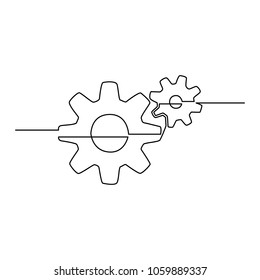 Gears Are Drawn By A Single Line On A White Background. Single Line Drawing. Continuous Line. Vector Eps10