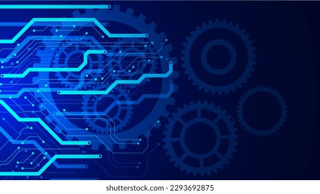 Gears with electronic circuit board digital high technology concept. Cyber security, mechanical engineering background design. Vector illustration.