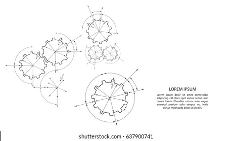 Gears in engagement. Engineering drawing abstract industrial background with a cogwheels.