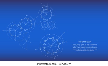 Gears in engagement. Engineering drawing abstract industrial background with a cogwheels.