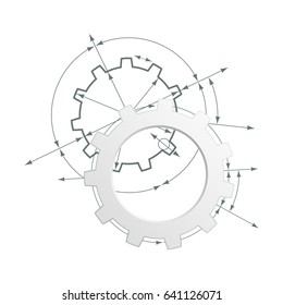 Gears in engagement. Engineering drawing abstract industrial background with a cogwheels.