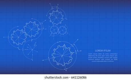 Gears in engagement. Engineering drawing abstract industrial background with a cogwheels.