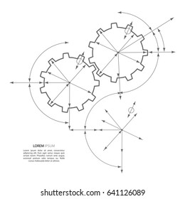 Gears in engagement. Engineering drawing abstract industrial background with a cogwheels.