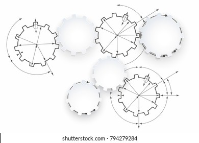 Gears in engagement. Engineering drawing abstract industrial background with a cogwheels.