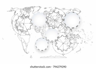 Gears in engagement. Engineering drawing abstract industrial background with a cogwheels.