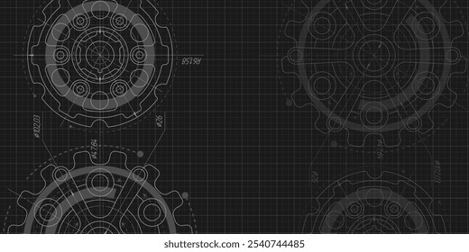 Gears. Engineering industry. Technical drawing of gear .Technology background.Vector illustration .